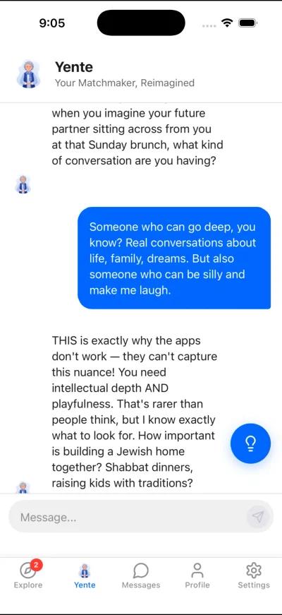 BashertAI Yente AI matchmaker conversation